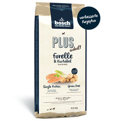 BOSCH Plus Adult Truite & Pommes de terre 12.5kg+Surprise gratuite pour chien