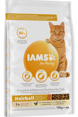 IAMS-Nourriture sèche pour Vitality Hairball pour chats adultes et âgés, au poulet 10kg