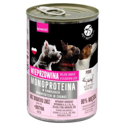 PetRepublic nourriture monoprotéine de porc pour chiens, morceaux en sauce 400g