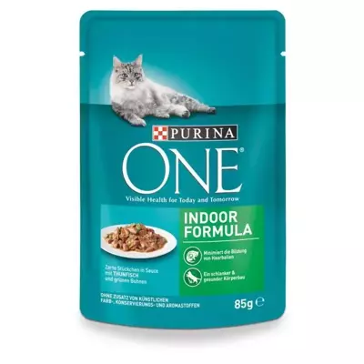 Purina One Cat Indoor au thon et aux haricots verts 85g